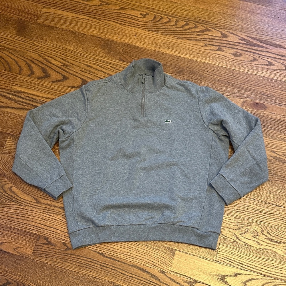 EUC Lacoste Men's Grey Quarter Zip Sweatshirt; 3XL